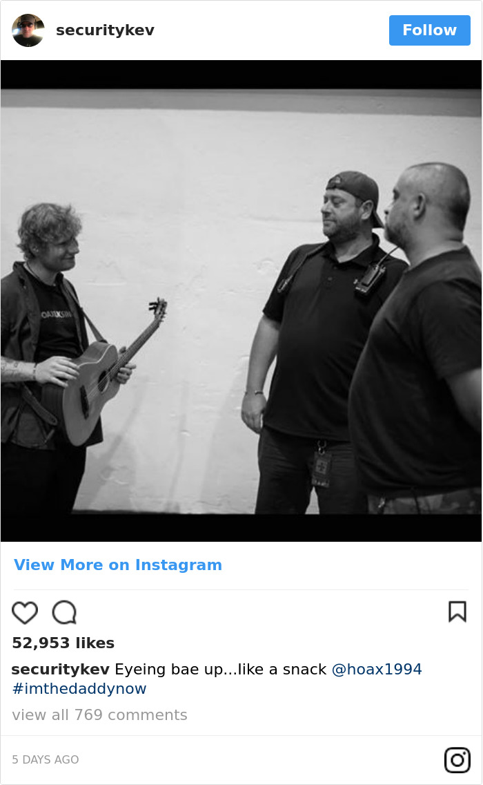 Ed Sheeran&#8217;s Security Guard Has An Instagram, And It&#8217;s Better Than His Boss&#8217;s