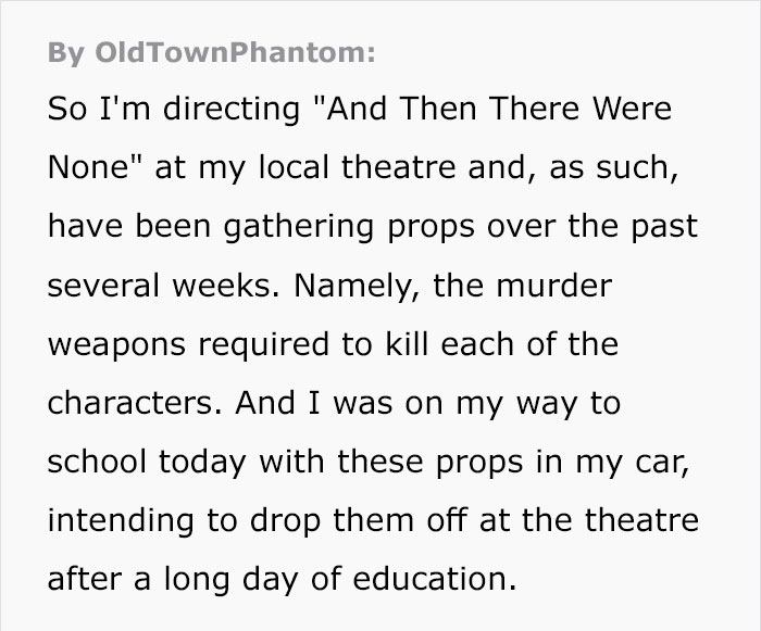 Guy Gets Pulled Over By Police, Suddenly Realizes He Has Murder Weapon Props In Passenger Seat