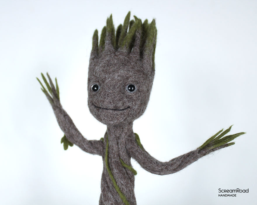 Dancing Groot In A Pot: Needle Felted Figurine Dancing Groot In A Pot: Needle Felted Figurine