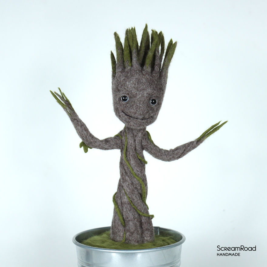 Dancing Groot In A Pot: Needle Felted Figurine Dancing Groot In A Pot: Needle Felted Figurine
