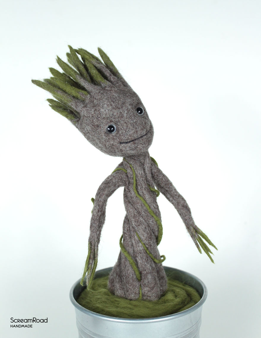 Dancing Groot In A Pot: Needle Felted Figurine Dancing Groot In A Pot: Needle Felted Figurine