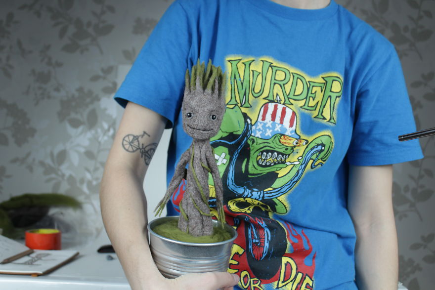 Dancing Groot In A Pot: Needle Felted Figurine Dancing Groot In A Pot: Needle Felted Figurine