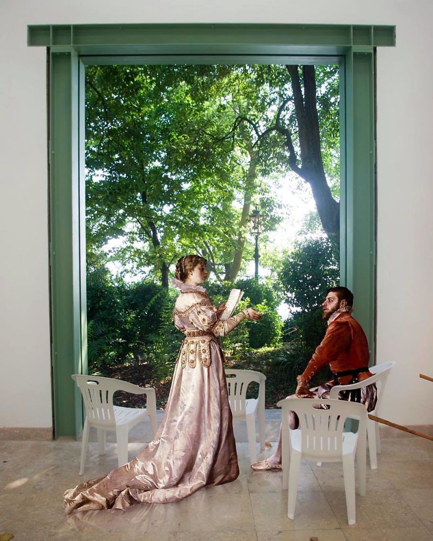 75 Figures From Famous Paintings Invade Modern Day Settings, And They Fit Too Well