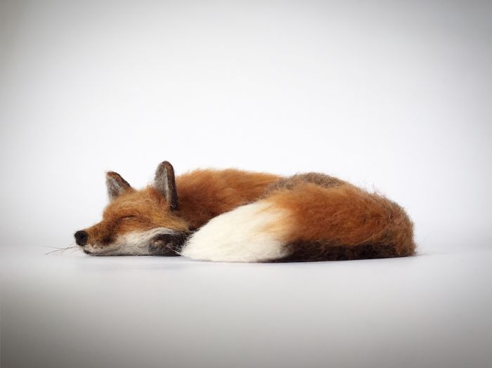 Needle Felted Fox Sculpture