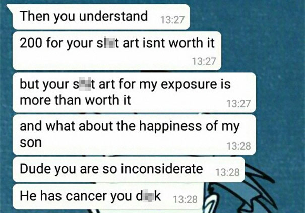 Man Orders Artist To Paint His Portrait For Free Because His Son ‘Has Cancer’, Gets The Response He Deserves Man Orders Artist To Paint His Portrait For Free Because His Son ‘Has Cancer’, Gets The Response He Deserves