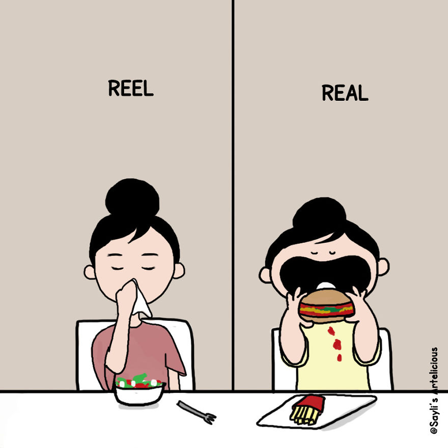 6 Illustrations Showing Reel V/S Real Girl 6 Illustrations Showing Reel V/S Real Girl