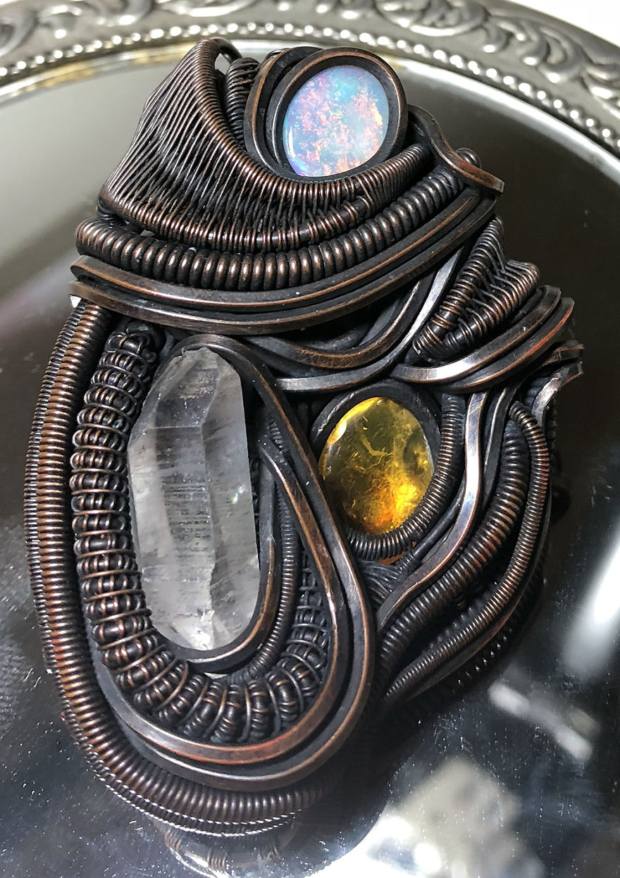 Copper Wire, Some Inspiration, A Lot Of Love, And You Get This H R Giger Style Pendant Copper Wire, Some Inspiration, A Lot Of Love, And You Get This H R Giger Style Pendant