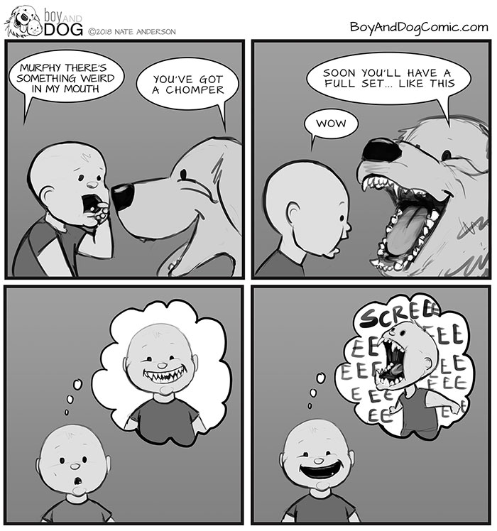 Father Illustrates The Friendship Between His Tiny Baby And Giant Dog And The Comics Are Adorable