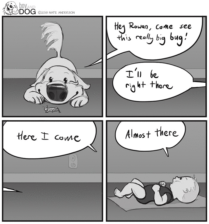 Father Illustrates The Friendship Between His Tiny Baby And Giant Dog And The Comics Are Adorable