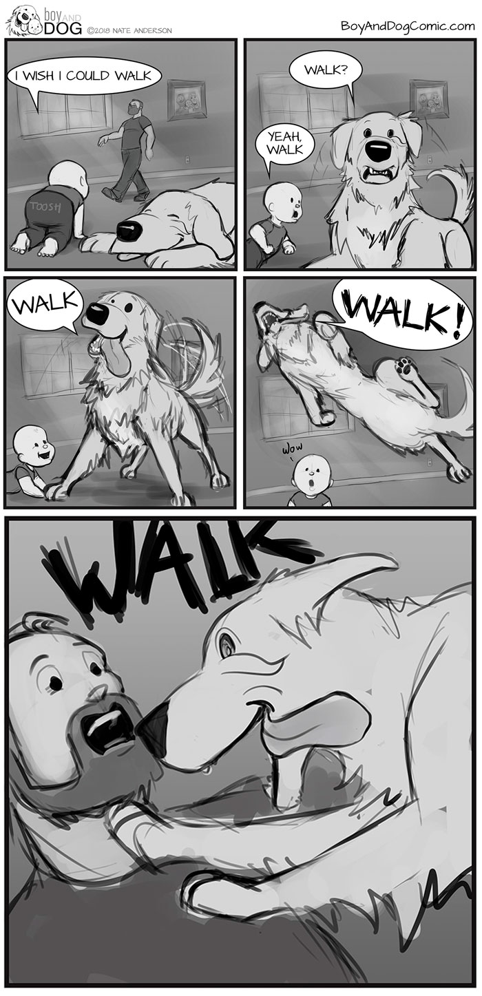 Father Illustrates The Friendship Between His Tiny Baby And Giant Dog And The Comics Are Adorable