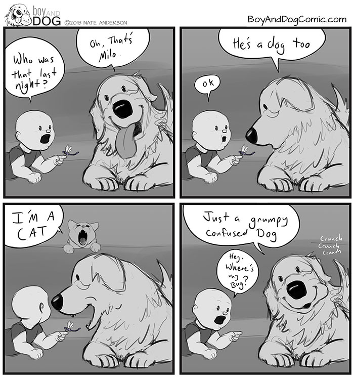 Father Illustrates The Friendship Between His Tiny Baby And Giant Dog And The Comics Are Adorable