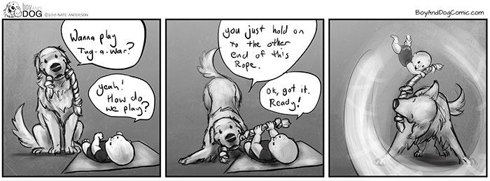 Father Illustrates The Friendship Between His Tiny Baby And Giant Dog And The Comics Are Adorable