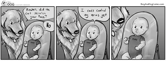 Father Illustrates The Friendship Between His Tiny Baby And Giant Dog And The Comics Are Adorable