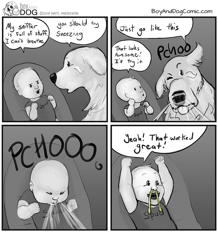 Father Illustrates The Friendship Between His Tiny Baby And Giant Dog And The Comics Are Adorable