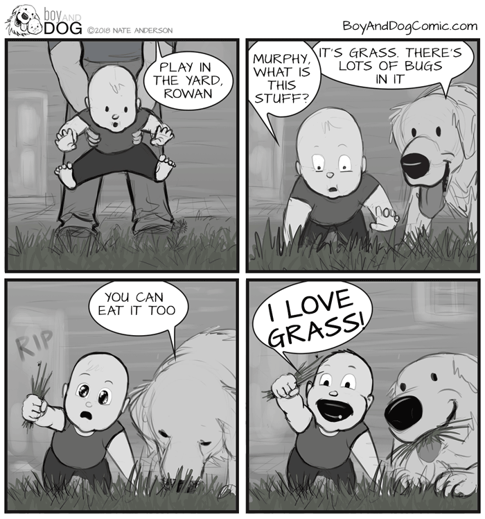 Father Illustrates The Friendship Between His Tiny Baby And Giant Dog And The Comics Are Adorable