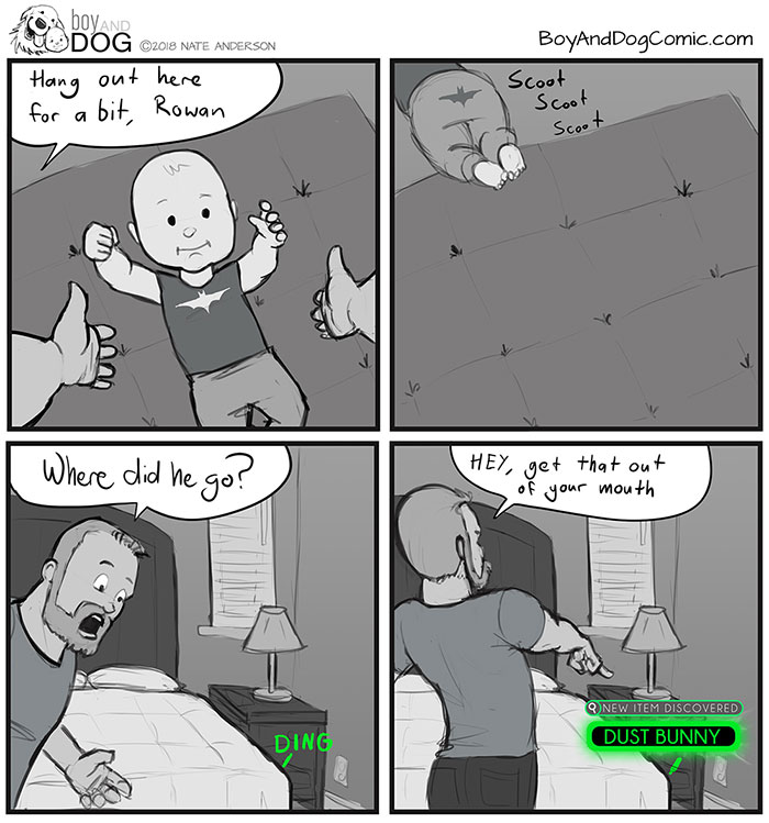 Father Illustrates The Friendship Between His Tiny Baby And Giant Dog And The Comics Are Adorable