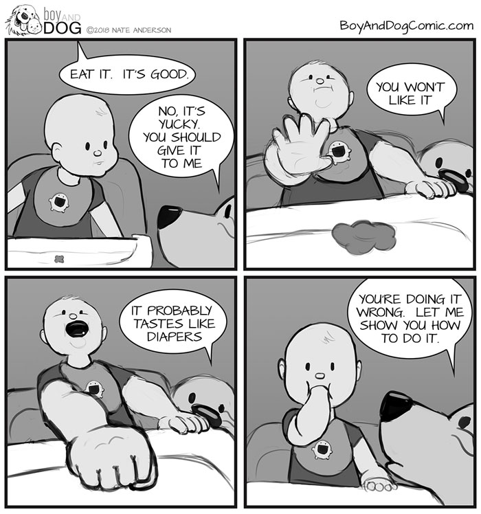 Father Illustrates The Friendship Between His Tiny Baby And Giant Dog And The Comics Are Adorable