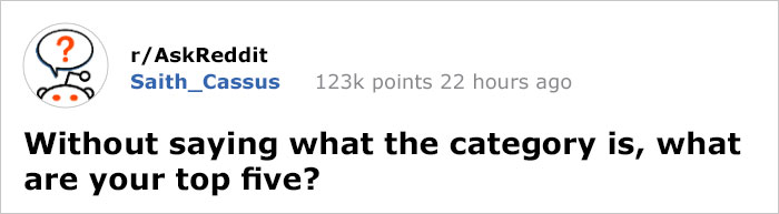 Guy Asks People To List Random Top 5 Things Without Stating The Category, And His Guesses Are Cracking Everyone Up Guy Asks People To List Random Top 5 Things Without Stating The Category, And His Guesses Are Cracking Everyone Up