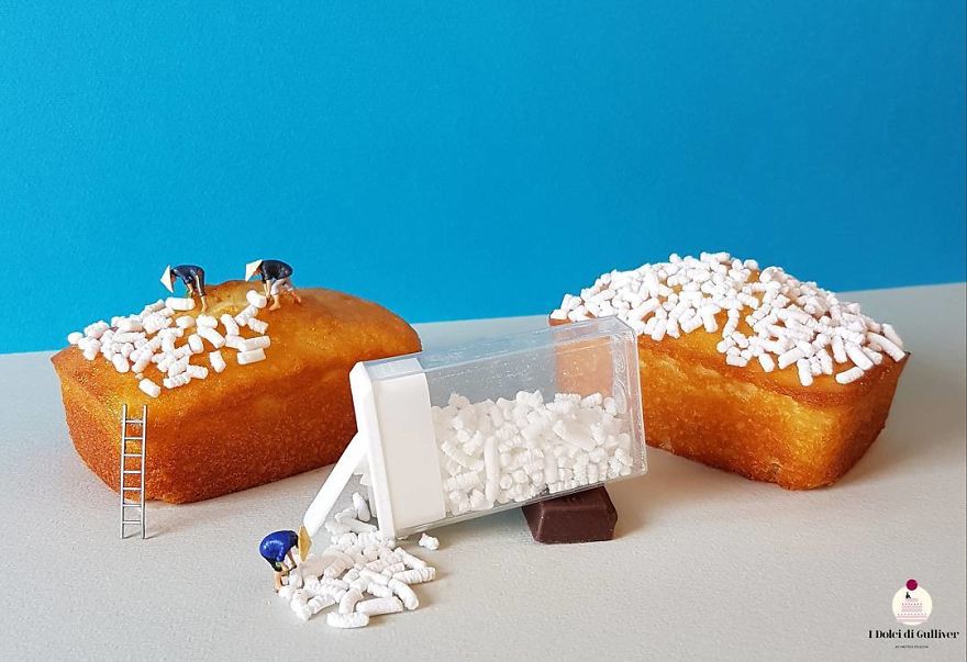 Confectioner Uses Desserts And Miniature People To Create Imaginary Situations