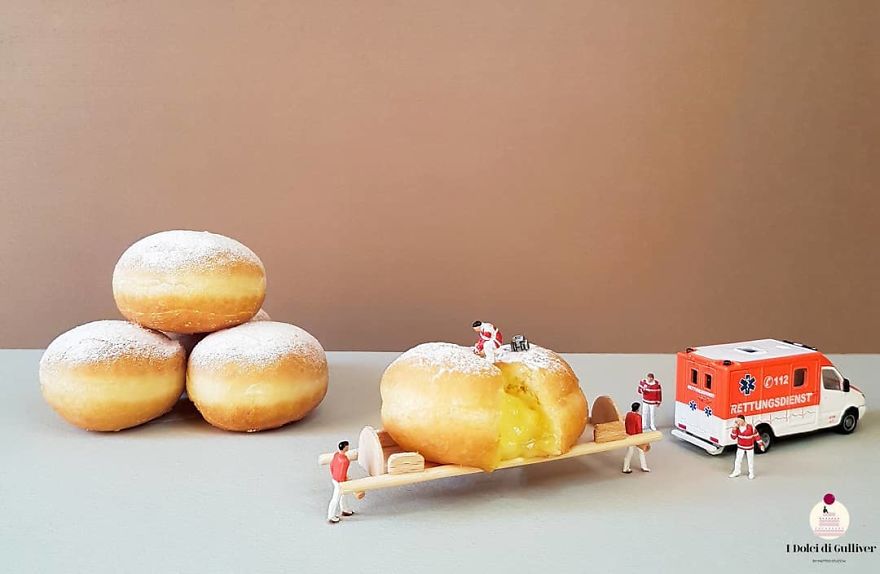 Confectioner Uses Desserts And Miniature People To Create Imaginary Situations