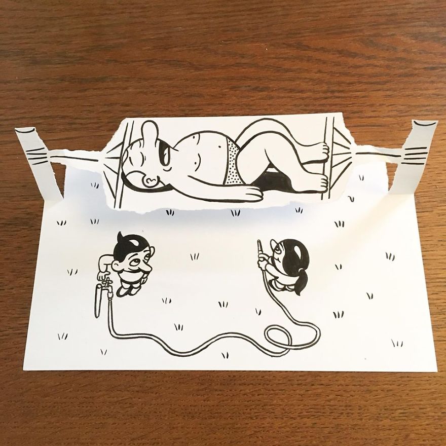 Artist Brings His Drawings To Life By Playing With A Simple Piece Of Paper Artist Brings His Drawings To Life By Playing With A Simple Piece Of Paper