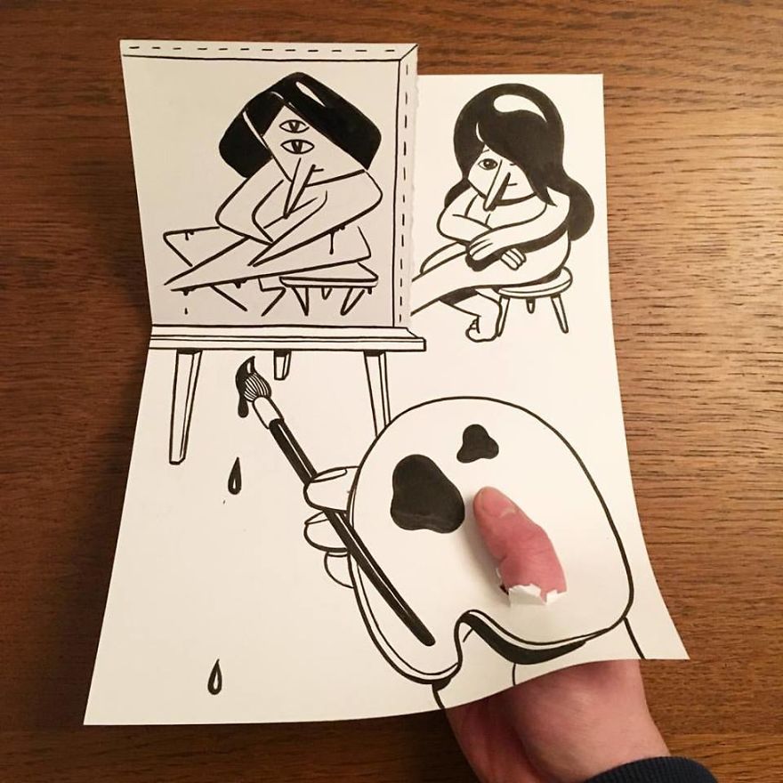 Artist Brings His Drawings To Life By Playing With A Simple Piece Of Paper Artist Brings His Drawings To Life By Playing With A Simple Piece Of Paper