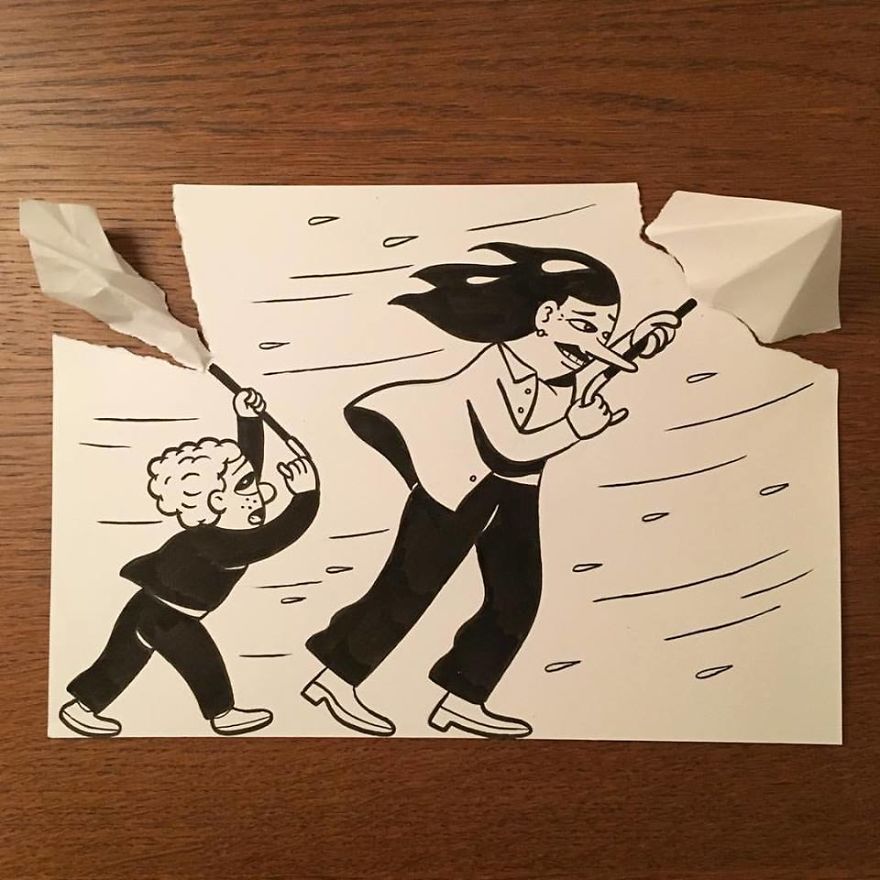 Artist Brings His Drawings To Life By Playing With A Simple Piece Of Paper Artist Brings His Drawings To Life By Playing With A Simple Piece Of Paper