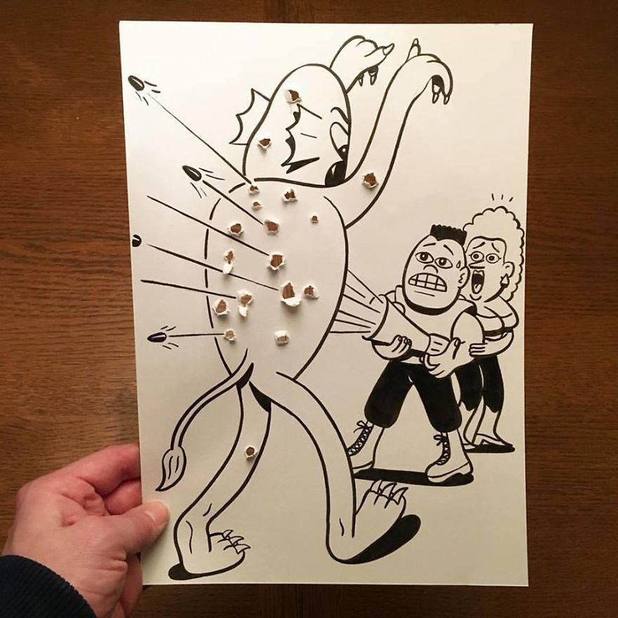 Artist Brings His Drawings To Life By Playing With A Simple Piece Of Paper Artist Brings His Drawings To Life By Playing With A Simple Piece Of Paper