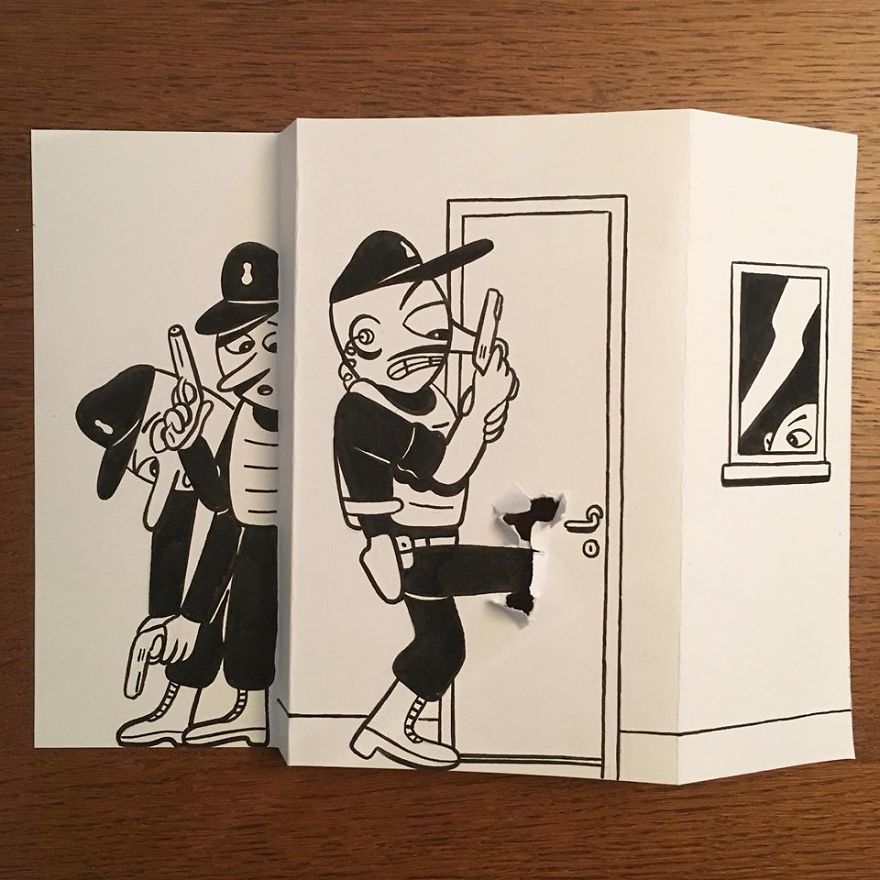 Artist Brings His Drawings To Life By Playing With A Simple Piece Of Paper Artist Brings His Drawings To Life By Playing With A Simple Piece Of Paper