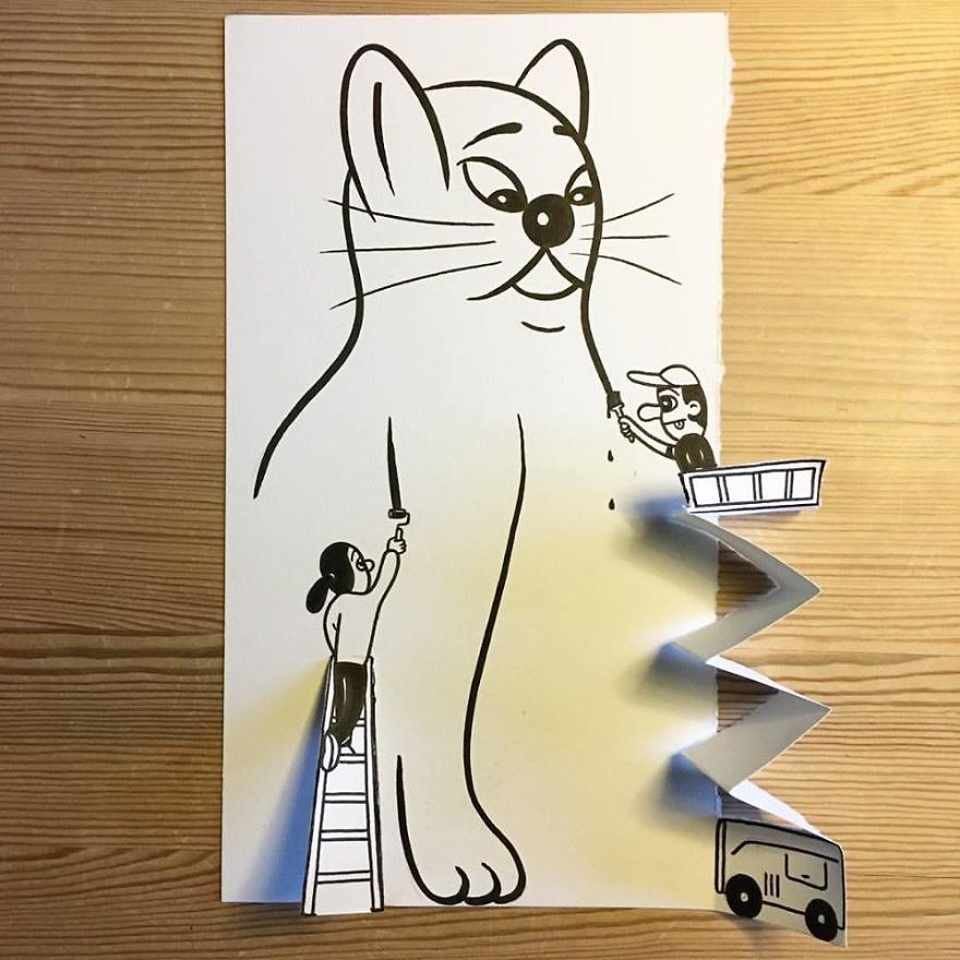 Artist Brings His Drawings To Life By Playing With A Simple Piece Of Paper Artist Brings His Drawings To Life By Playing With A Simple Piece Of Paper