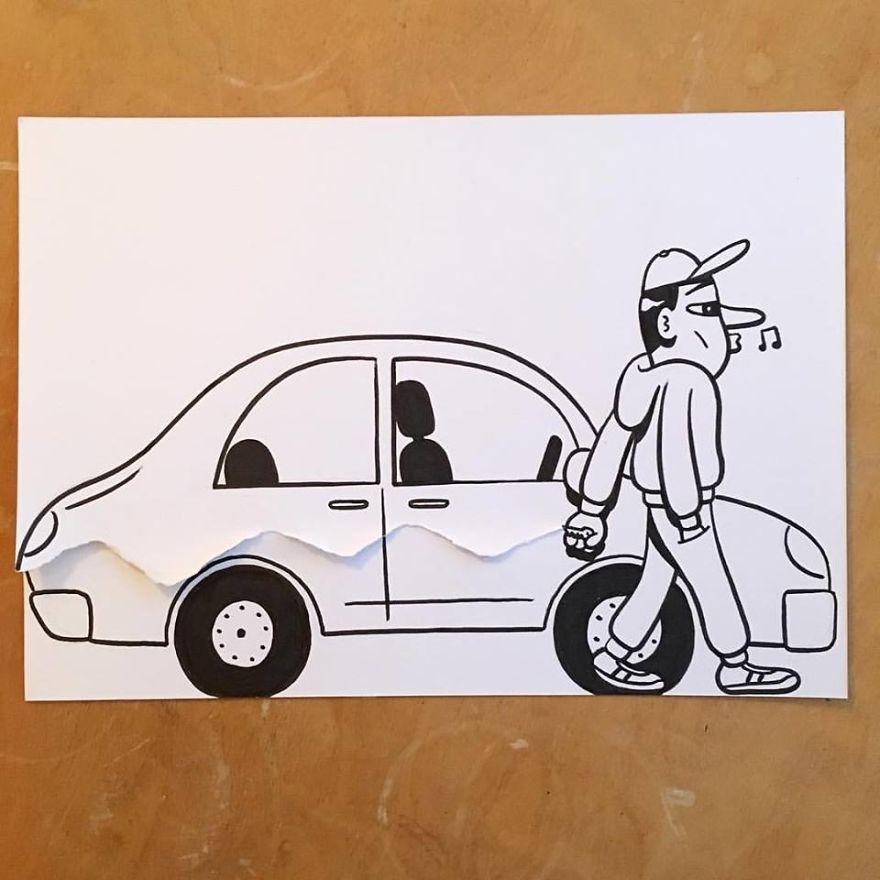 Artist Brings His Drawings To Life By Playing With A Simple Piece Of Paper Artist Brings His Drawings To Life By Playing With A Simple Piece Of Paper