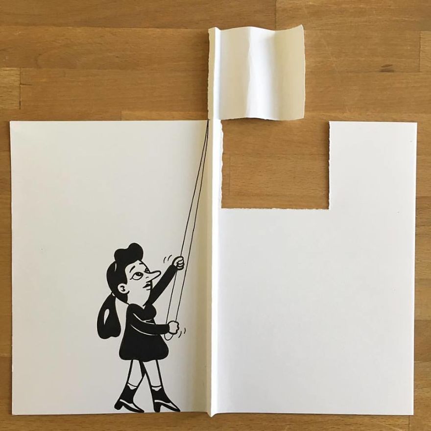 Artist Brings His Drawings To Life By Playing With A Simple Piece Of Paper Artist Brings His Drawings To Life By Playing With A Simple Piece Of Paper
