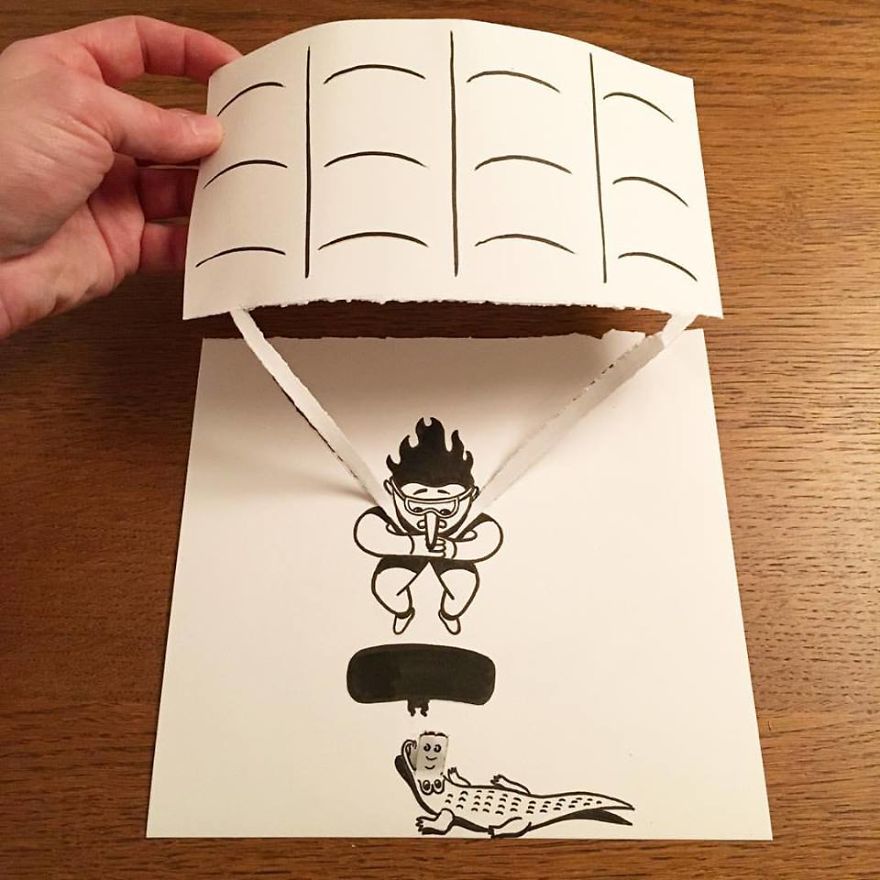 Artist Brings His Drawings To Life By Playing With A Simple Piece Of Paper Artist Brings His Drawings To Life By Playing With A Simple Piece Of Paper