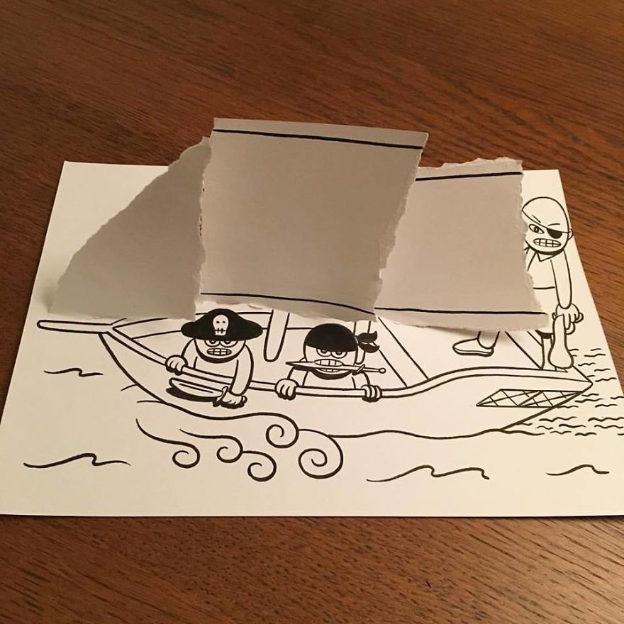 Artist Brings His Drawings To Life By Playing With A Simple Piece Of Paper Artist Brings His Drawings To Life By Playing With A Simple Piece Of Paper