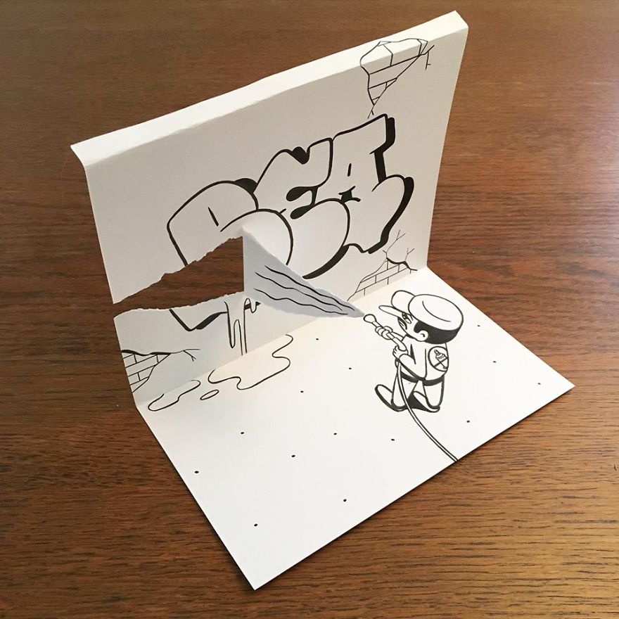 Artist Brings His Drawings To Life By Playing With A Simple Piece Of Paper Artist Brings His Drawings To Life By Playing With A Simple Piece Of Paper