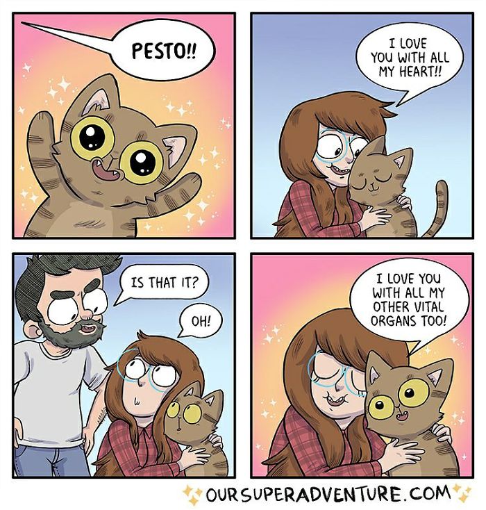 Artist Hilariously Illustrates Everyday Life With Her Fiancé And Their Four Cats, And We Can&#8217;t Get Enough