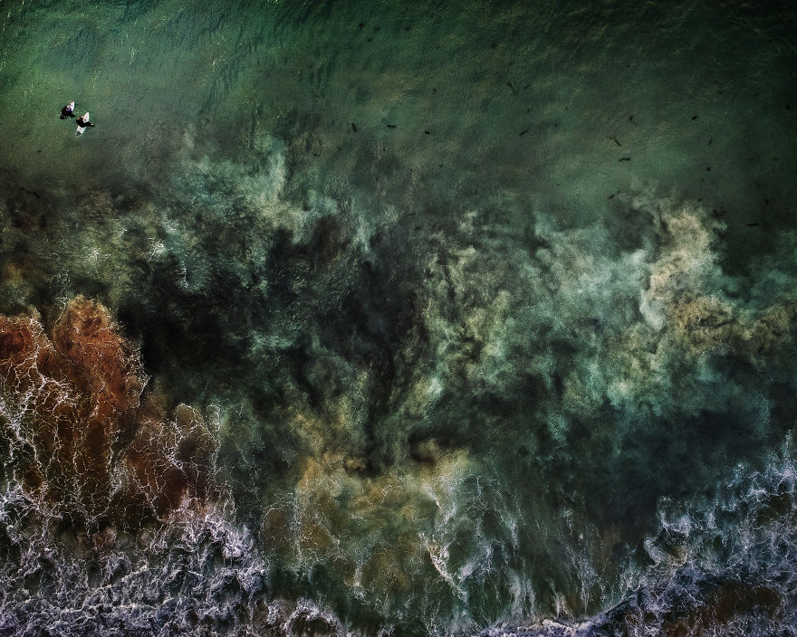Drone Shots Of The Surfers On Llandudno Beach