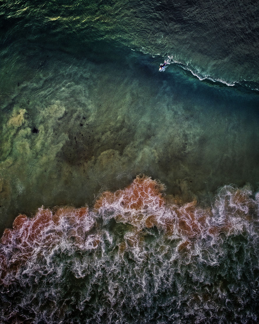 Drone Shots Of The Surfers On Llandudno Beach