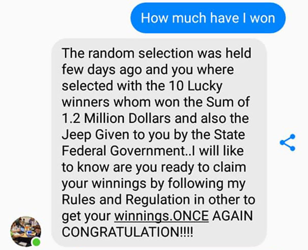 This Guy Received A Message Saying He’d Won $1.2M But Needs To Pay A Delivery Fee, So He Trolled The Scammer This Guy Received A Message Saying He’d Won $1.2M But Needs To Pay A Delivery Fee, So He Trolled The Scammer
