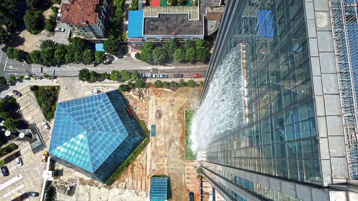 Chinese Build Unbelievable 350ft Waterfall On A Skyscraper