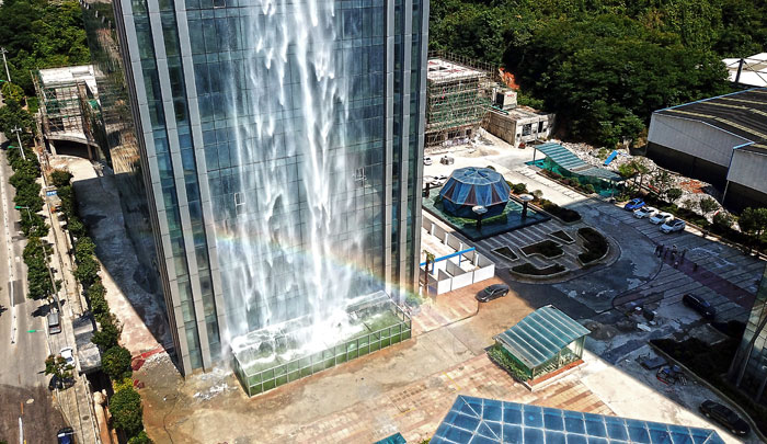 Chinese Build Unbelievable 350ft Waterfall On A Skyscraper