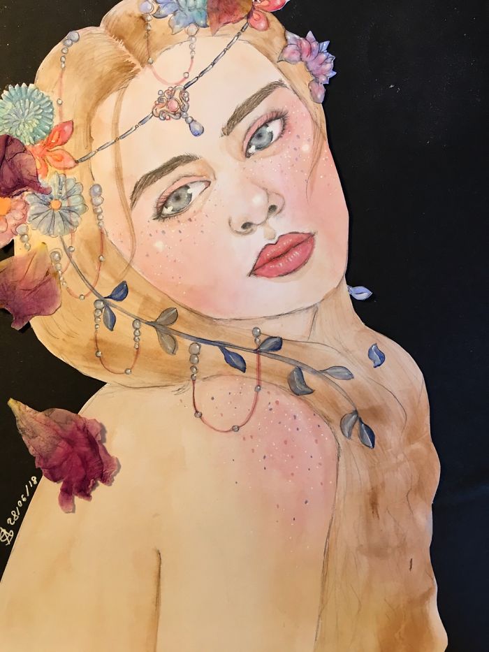 I Paint Colourful Watercolour Portraits With Dried Flowers To Keep My Stress Levels Down And Help My Depression