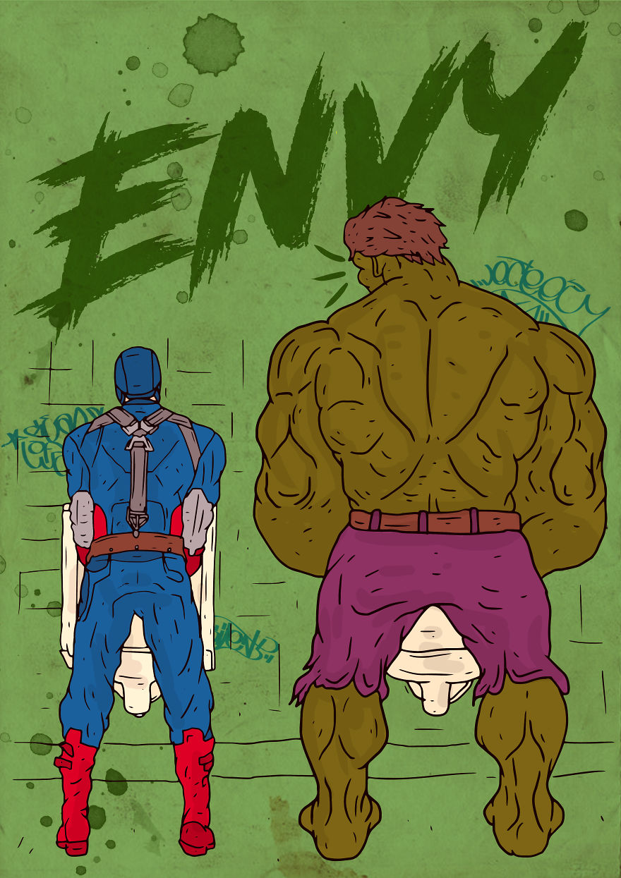 Hero To Zero: I Drew These Superheroes As The 7 Deadly Sins Hero To Zero: I Drew These Superheroes As The 7 Deadly Sins