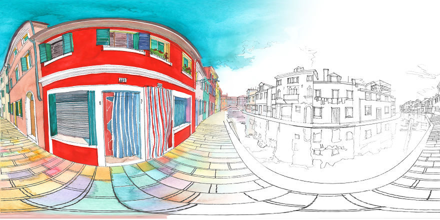 You Can Go Inside My Watercolor Painting Of Burano In Our  360⁰ Vr Animation