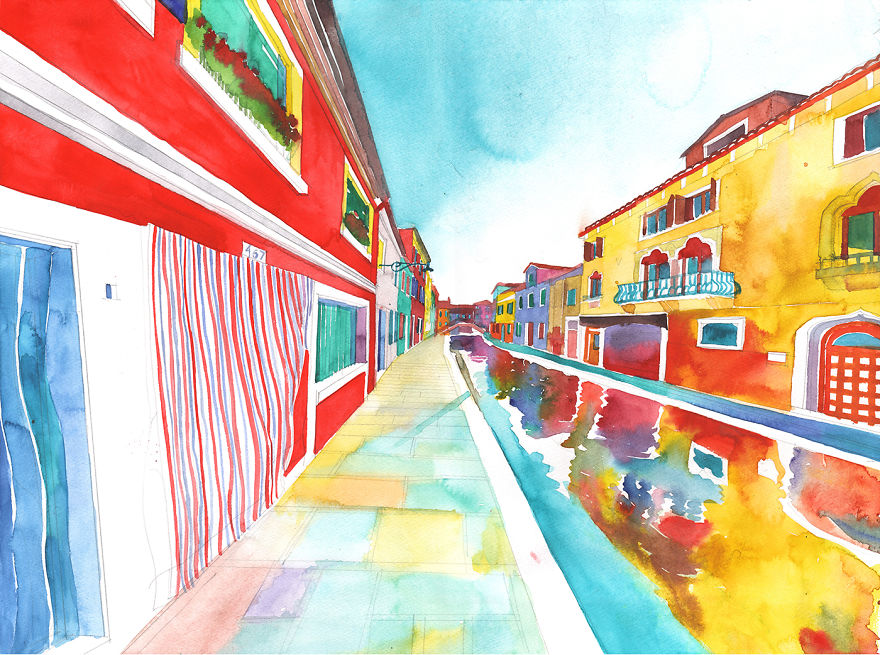 You Can Go Inside My Watercolor Painting Of Burano In Our  360⁰ Vr Animation