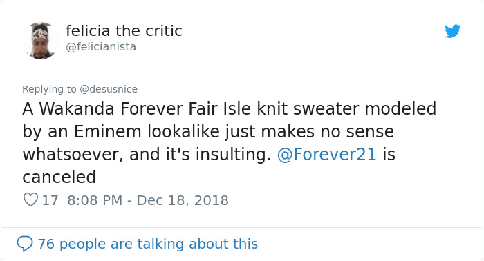 One Man Perfectly Shut Down People Who Called Forever 21 Racist Over White Model In A Wakanda Sweater One Man Perfectly Shut Down People Who Called Forever 21 Racist Over White Model In A Wakanda Sweater
