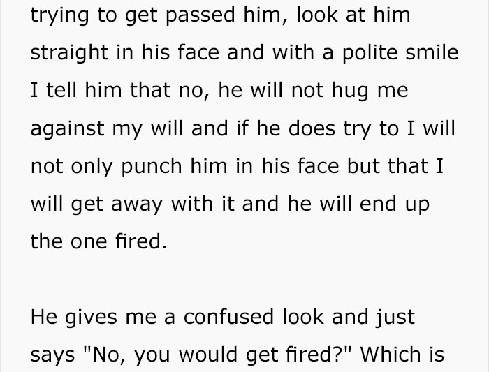 This Woman’s Co-Worker, Who Insisted On Getting A Hug, Was Taught A Valuable Lesson About Consent This Woman’s Co-Worker, Who Insisted On Getting A Hug, Was Taught A Valuable Lesson About Consent
