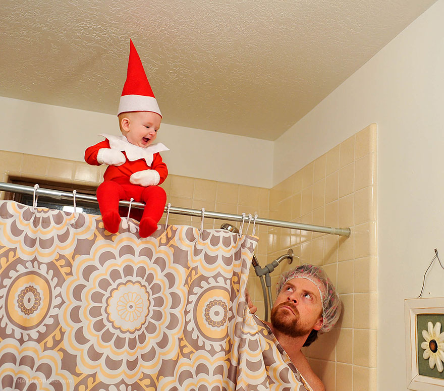 Dad-Of-Six Turns His Baby Into Adorable Elf On The Shelf Dad-Of-Six Turns His Baby Into Adorable Elf On The Shelf
