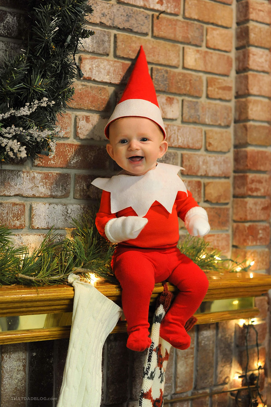Dad-Of-Six Turns His Baby Into Adorable Elf On The Shelf Dad-Of-Six Turns His Baby Into Adorable Elf On The Shelf