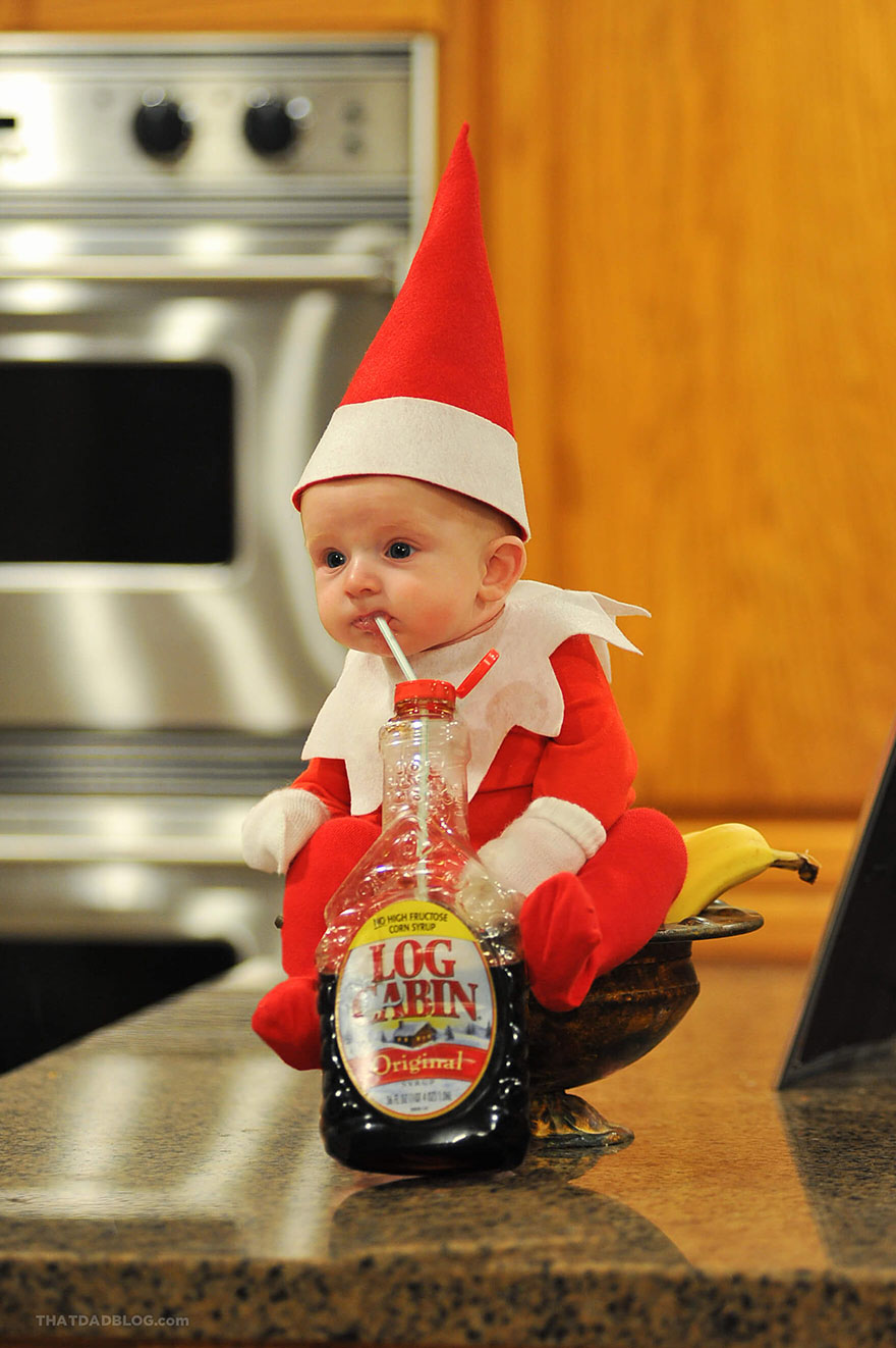 Dad-Of-Six Turns His Baby Into Adorable Elf On The Shelf Dad-Of-Six Turns His Baby Into Adorable Elf On The Shelf